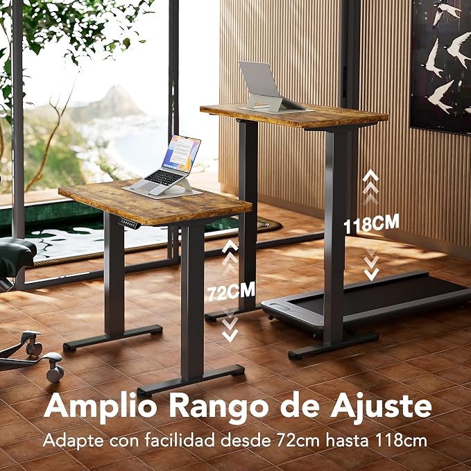 HUANUO 32" Small Electric Standing Desk Adjustable Height, 4 Memory Height Settings, Sit Stand Up Desk for Home Office & Computer Workstation, Vintage Brown