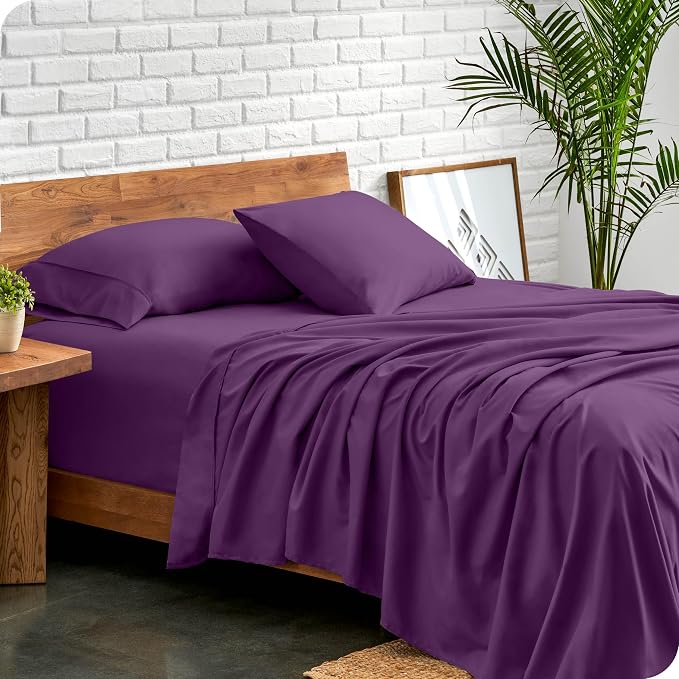 Bare Home California King Sheet Set - 1800 Ultra-Soft Microfiber Cal King Bed Sheets - Double Brushed - Deep Pockets - Easy Fit - 4 Piece Set - Bed Sheets (California King, Plum)
