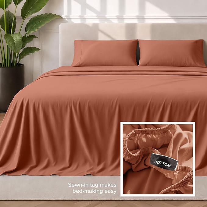 Bare Home Full Sheet Set - 1800 Ultra-Soft Microfiber Full Bed Sheets - Double Brushed - Deep Pockets - Easy Fit - 4 Piece Set - Bedding Sheets & Pillowcases (Full, Terracotta)