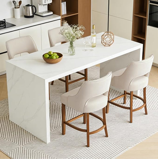ClinQ Bar Stools Set of 4, 26" H Counter Height Bar Stools with Backs, Modern Upholstered Accent Barstools with Curved Footrest for Kitchen Island, Dining Room and Bar, Beige-Walnut Legs
