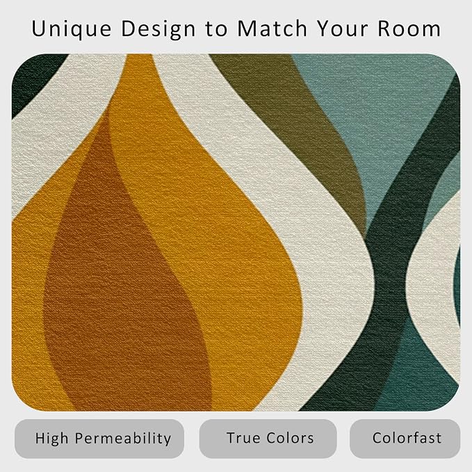 Mid Century Rug 6x9 Washable, 60s 70s Retro Wave Modern Abstract Area Rugs for Living Room 6 x 9, Non Slip Indoor Floor Carpet, Mid Century Bedroom Home Decor 5683T