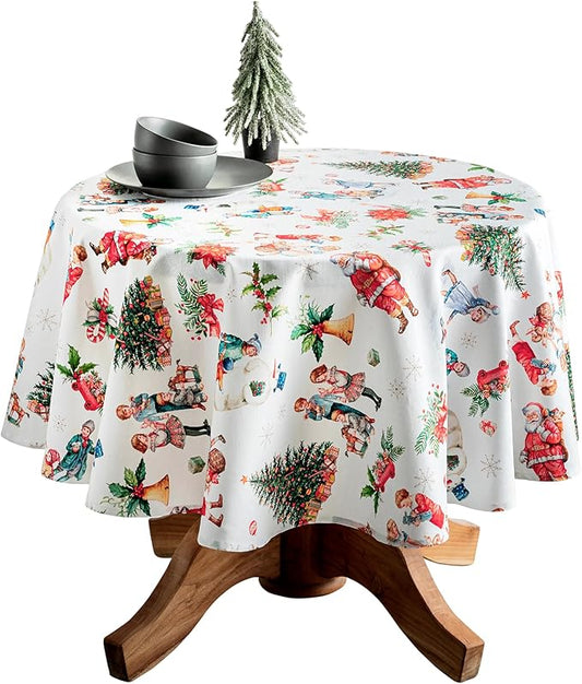 Maison d' Hermine Table Cloth Round Table 100% Cotton 69 Inches Fall Tablecloth Reusable Everyday Use for Thanksgiving Christmas Decorations Dining Farmhouse Party (Chromo)