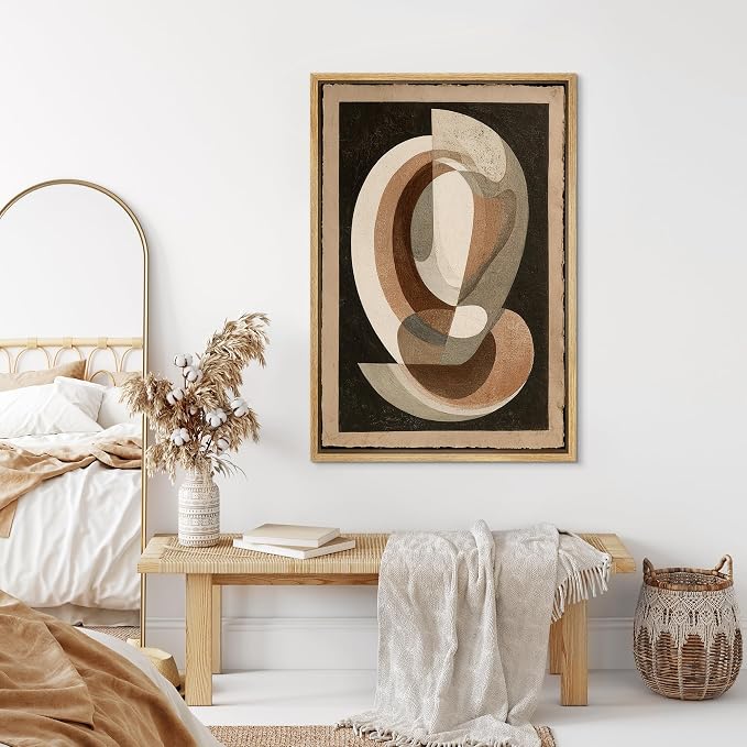 SIGNLEADER Framed Canvas Print Wall Art Vintage Brown Layered Geometric Abstract Illustration Modern Art Decorative Zen for Living Room, Bedroom, Office - 24"x36" NATURAL