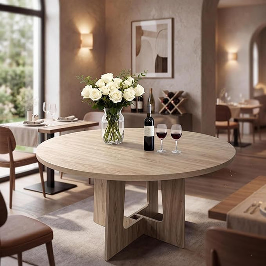 Round Dining Table for 4, 43.3" Kitchen Table for Dining Room, Circle Farmhouse Kitchen Table, Wood Dinner Table for Kitchen, Living Room, Apartment, Natural