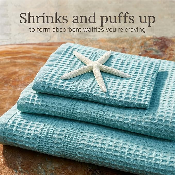 GILDEN TREE Waffle Towels for Bathroom, 100% Cotton Quick Dry Towel, Waffle Bath Towels Large, Absorbent Lightweight Travel Towel, Bath Towels Set of 2, Classic Style (Seafoam)