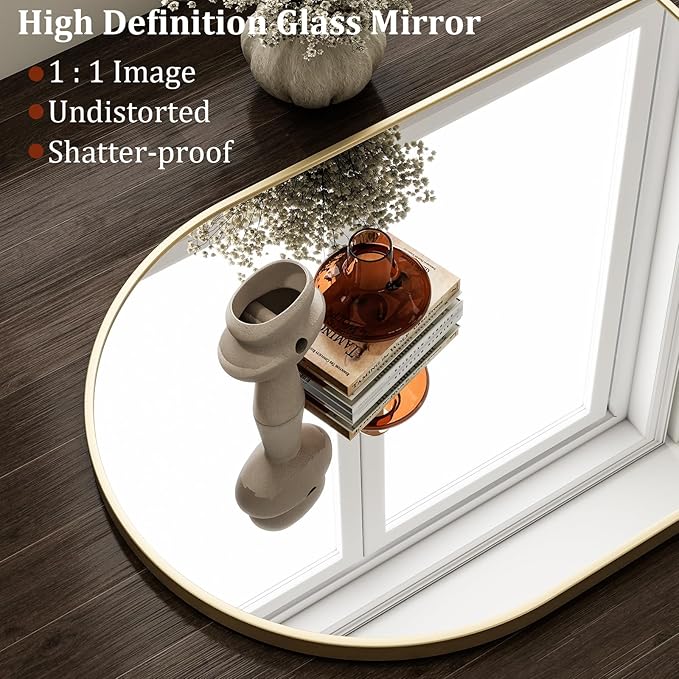 HARRITPURE 22"x30" Arched Bathroom Mirror, Wall Mounted Mirror, Gold Arch Mirror, Aluminum Alloy Frame Wall Mirror for Living Room, Bedroom and Entryway
