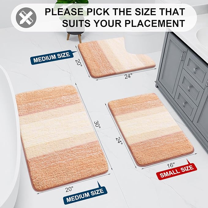Arotive Microfiber Bathroom Rugs, Shaggy Soft and Absorbent Bath Rug, Non-Slip, Thick Plush Machine Washable Dry Bath Mats for Bathroom, Tub and Shower, 24x16, Peach, Rectangular