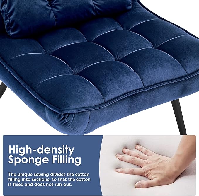 MCombo Accent Chair with Ottoman, Modern Velvet Wingback Lounge Chair, Upholstered Club Chair for Small Space, Living Room & Bedroom 4079 (1, Blue)