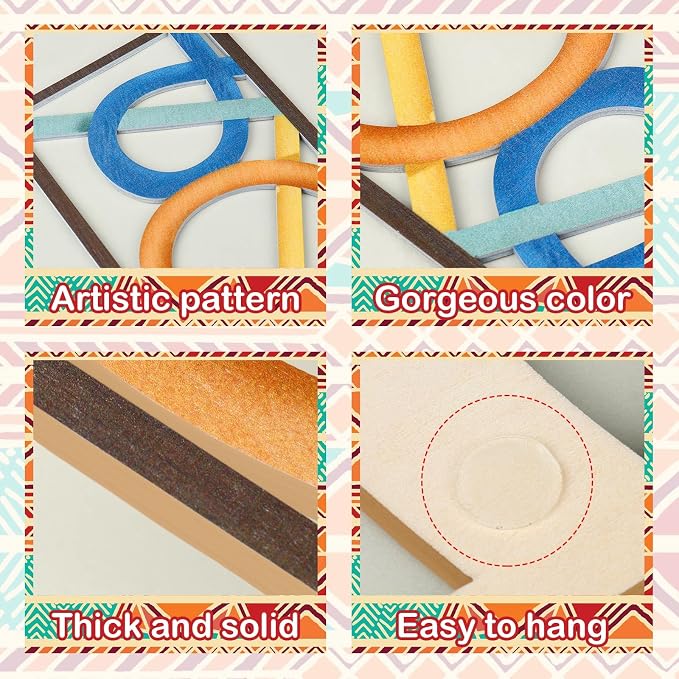 Zzbakress 2 Pcs Mid Century Modern Decor Wooden Geometric Wall Art Abstract Wall Decor Art Elegant Wall Decor for Home Living Room Bedroom