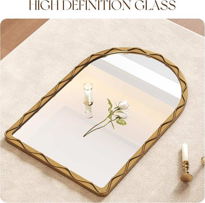Uniclinens Vintage Arched Mirror Decor - Large Antique Gold Scalloped Mirror Decor with Metal Frame, Wavy Decor Mirror for Nursery,Entryway,Fireplace,Living Room,Hallway,Bathroom,24"X36"