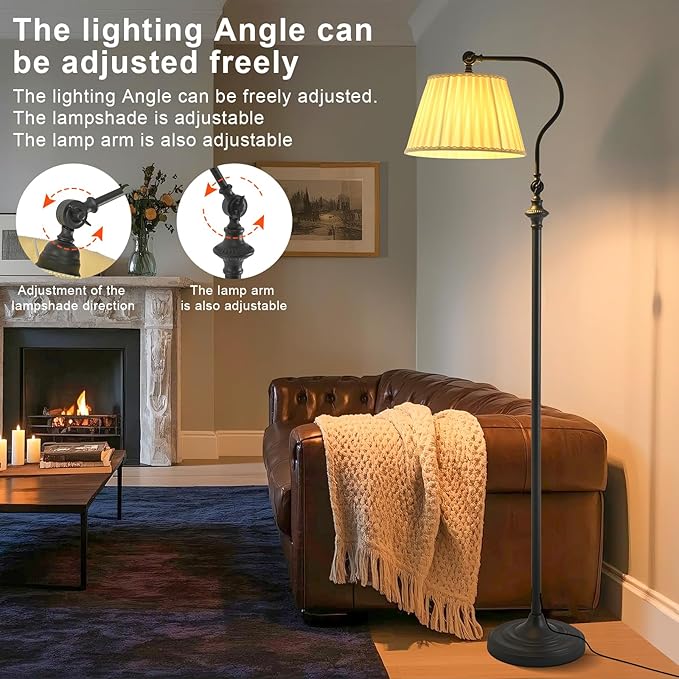 Floor Lamp with Fabric Shade,12W Smart Remote and Bluetooth Dimmable, Standing Lamps for Living Room Corner Bedroom Bedside Farmhouse Office,Modern Rustic Vintage Tall Reading Light