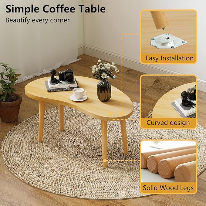 Mango Coffee Table Low Table with 4 Solid Wood Sturdy Legs,Floor Table Desk for Sitting on The Floor,19.7"D x 31.5"W x 16"H Inches,Living Room/Toy room Furniture,Rental house Furniture(Natural-Mango)