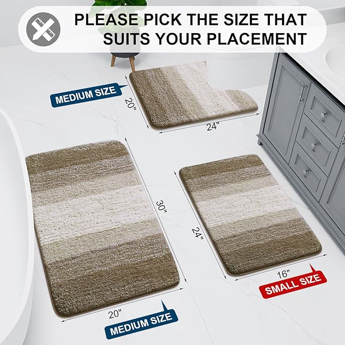 Arotive Microfiber Bathroom Rugs, Shaggy Soft and Absorbent Bath Rug, Non-Slip, Thick Plush Machine Washable Dry Bath Mats for Bathroom, Tub and Shower, 44x24, Coffee, Rectangular