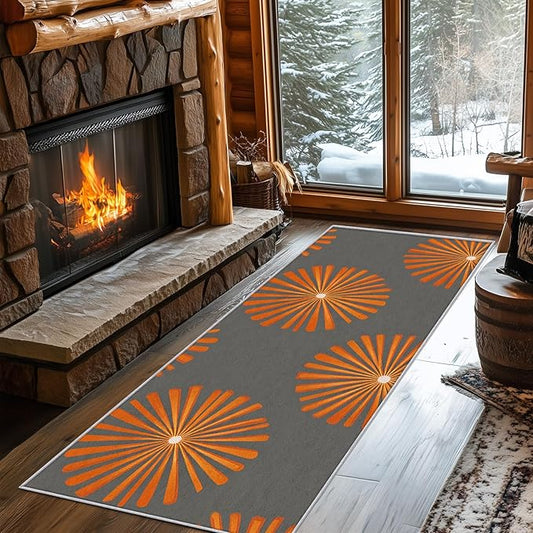 Long Narrow Hallway Runner Rug 2x10, Mid Century Modern Rug, Sunburst Starburst Pattern Design, Bed Side Runner Rugs for Bedroom, Children Kids Boys Girls Room, Retro Geometric Home Decor