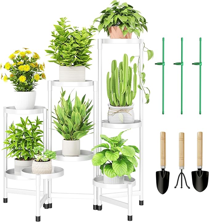 Cawukege 8 Tier Plant Stand Indoor, Tiered Plant Stand Outdoor for Multiple Plants, Corner Plant Shelf for Patio Balcony Porch Garden Living Room House,White