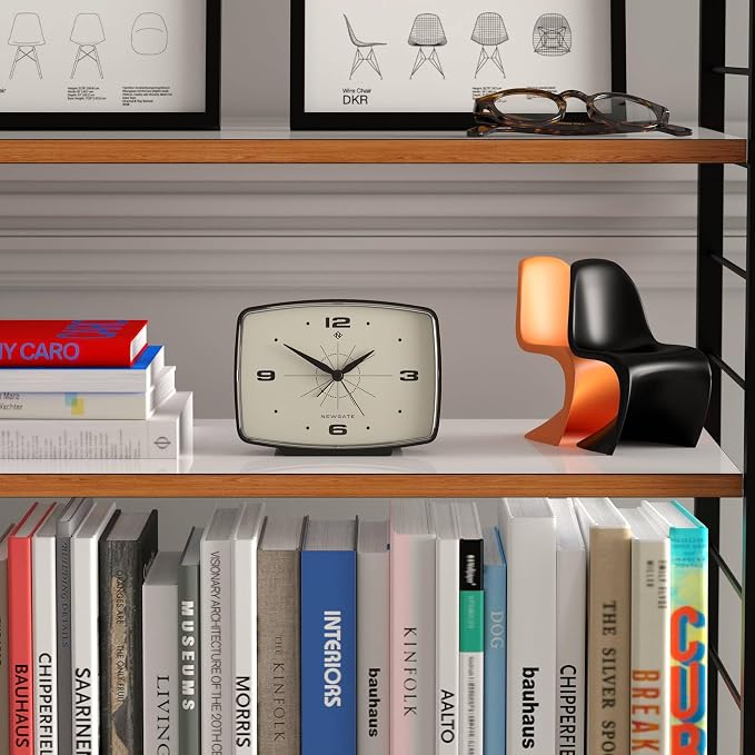 NEWGATE Brooklyn Retro Alarm Clock - Rectangular Matt Black Silent Sweep Clock - Bedside Accessory - 10.6 x 14 x 5.4cm / 4.1 x 5.5 x 2.1in