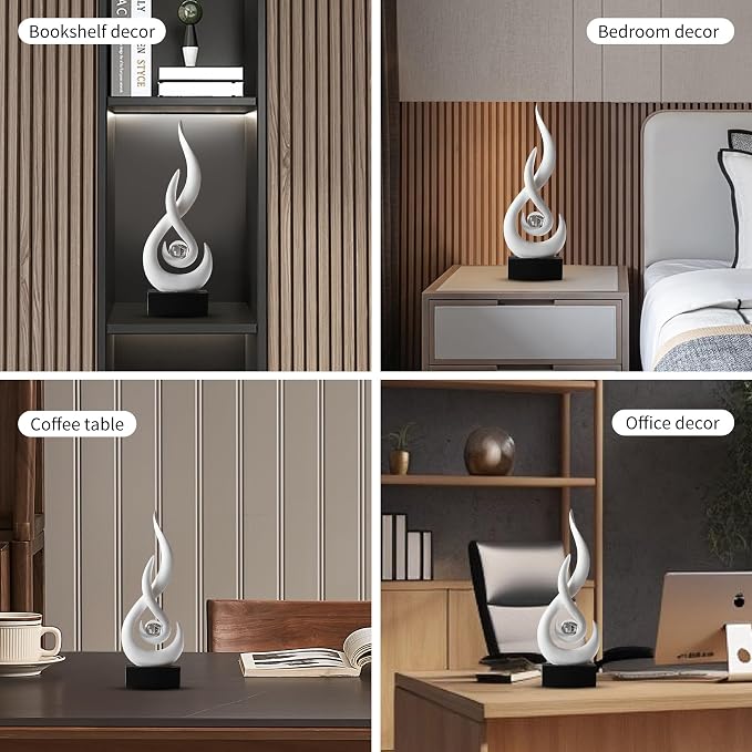 Octdays White Abstract Statue Sculpture Decorations, 11.61" H Modern Sculptures Home Décor Accents, Resin Art Flame Figurines for Living Room Table Centerpiece Office Desk TV Stand Decor