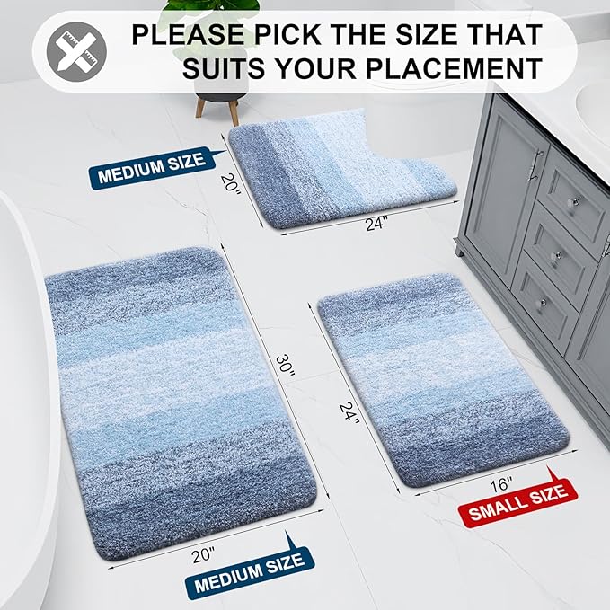 Arotive Microfiber Bathroom Rugs, Shaggy Soft and Absorbent Bath Rug, Non-Slip, Thick Plush Machine Washable Dry Bath Mats for Bathroom, Tub and Shower, 50x30, Light Blue, Rectangular