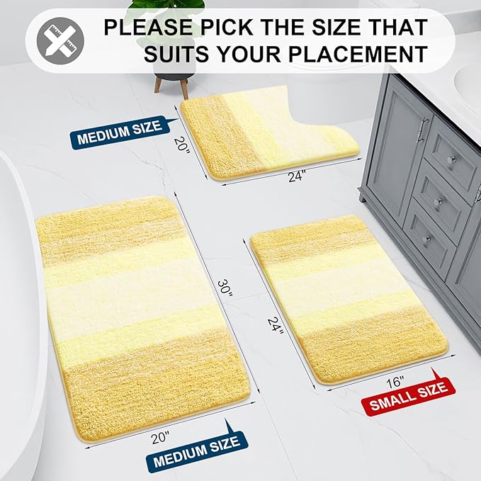 Arotive Microfiber Bathroom Rugs, Shaggy Soft and Absorbent Bath Rug, Non-Slip, Thick Plush Machine Washable Dry Bath Mats for Bathroom, Tub and Shower, 44x24, Light Yellow, Rectangular