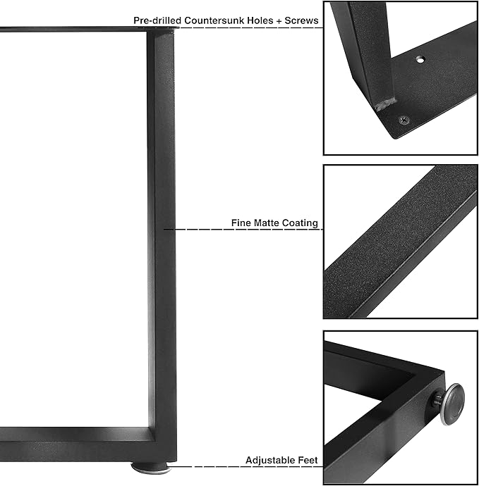 16" Metal Furniture Legs with Adjustable Feet - Desk, Coffee Table, Bench Legs, DIY for Side Table, Nightstand, Chair