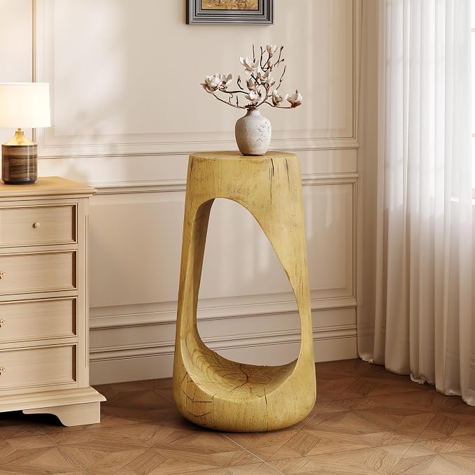 ø11.6'' Side Table End Table for Living Room, Modern Farmhouse Countryside Style, Magnesium Oxide & Lightweight Concrete Material for Indoor & Outdoor, No Assembly, Wood Grain, Natural