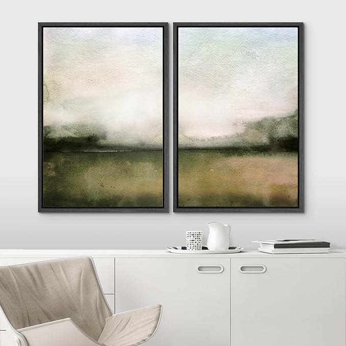 IDEA4WALL Framed Wall Art Print Set Watercolor Brown Ocean Nautical Beach Landscape Wilderness Nature Illustrations Modern Art Boho Graphic Colorful for Living Room, Bedroom, Office - 24"x36"x2 Black
