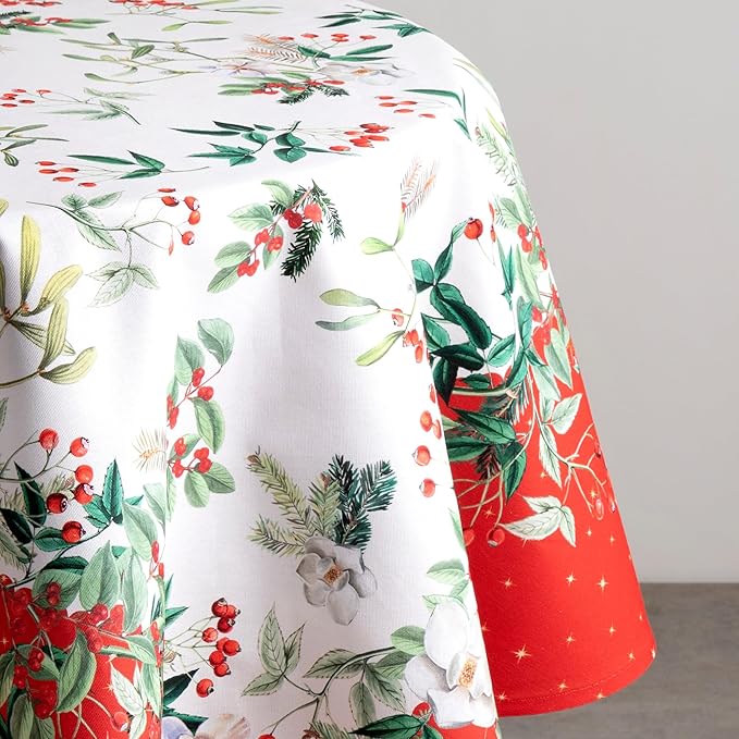 Maison d' Hermine Table Cloth Round Table 100% Cotton 63 Inches Fall Tablecloth Reusable Everyday Use for Thanksgiving Christmas Decorations Dining Farmhouse Party (Noel)