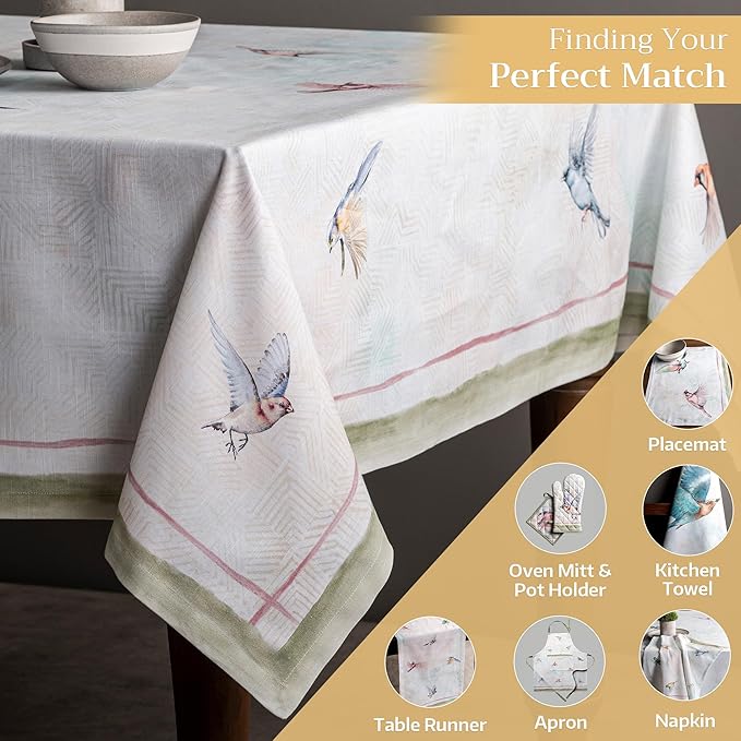 Maison d' Hermine Table Cloth Rectangle Table 100% Cotton 60 x 120 Inches Tablecloth Reusable Decorative for Dining Room Farmhouse Home Valentines Day Decorations Spring Summer - Flying Birds