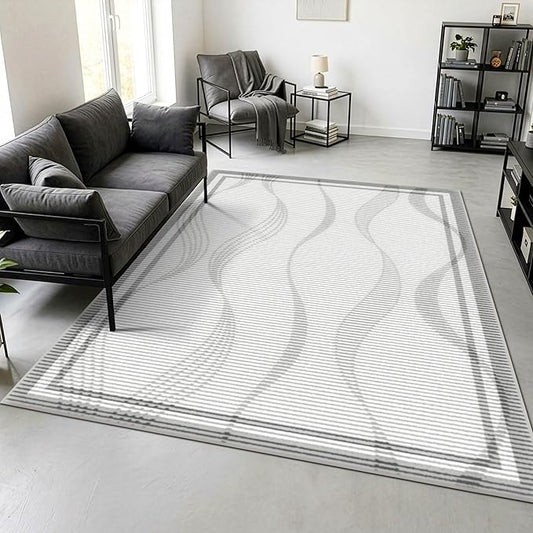 Merelax 5x8 Area Rug for Bedroom - Washable Non-Slip Large Area Rug, Indoor Floor Carpet Low Pile Soft Farmhouse Rug for Dining Room, Mudroom, Modern Aesthetic Abstract Geometric Decor, Grey
