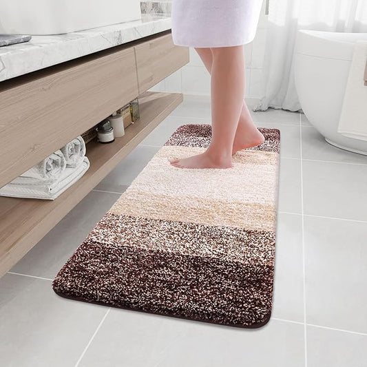 Arotive Microfiber Bathroom Rugs, Shaggy Soft and Absorbent Bath Rug, Non-Slip, Thick Plush Machine Washable Dry Bath Mats for Bathroom, Tub and Shower, 47x17, Brown, Rectangular