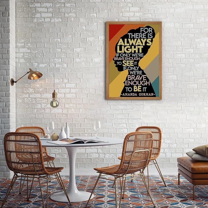 Amanda Gorman Poster Canvas Prints Poem Amanda Gorman Wall Art the Hill We Climb Poem Poster Inaugural Painting There Is Always Light Art Black History Month Wall Art Decor 16x24 Inch Wood Framed