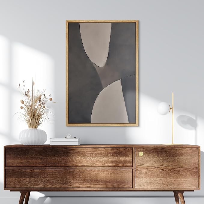 SIGNLEADER Framed Canvas Print Wall Art Minimalist Gray Curved Shape Abstract Illustration Modern Art Decorative Zen for Living Room, Bedroom, Office - 16"x24" NATURAL