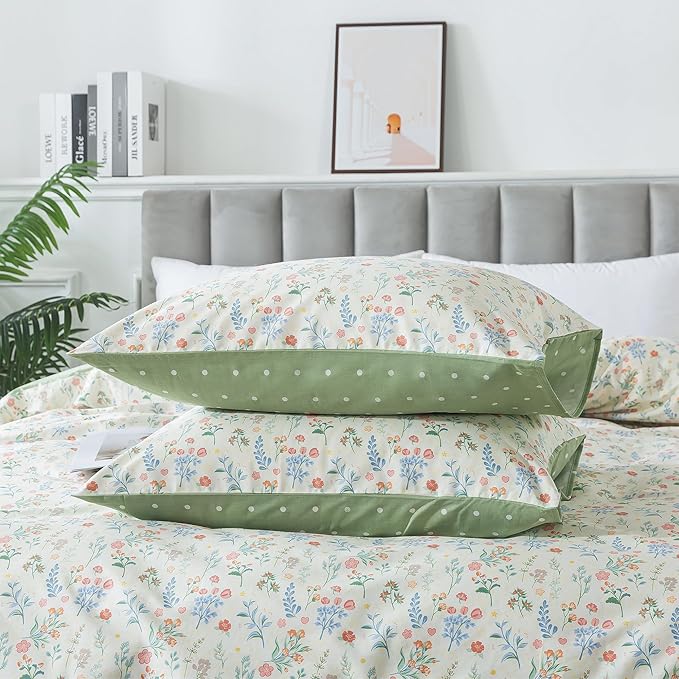 HoneiLife Duvet Dover King Size - 100% Cotton Bedlinen Set, Floral Comforter Cover with Zipper Closure & Corner Ties, 3-PC Wildflower Comforter Cover Sets