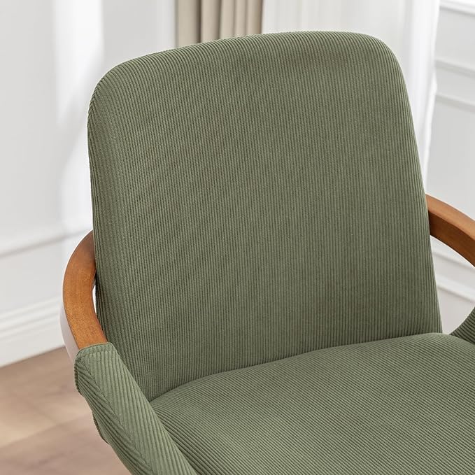 LUNLING 25.6" Counter Height Bar Stools Mid Century Modern Retro Bar Chairs Green Modern Corduroy Fabric Upholstered Barstools and Walnut Wood Frame for Home Bar Furniture,Green,1PCS