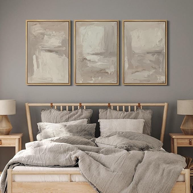 MUDECOR Framed Wall Art Print Set Neutral Abstract Modern Minimalist in Beige and Cream Tones Illustrations Modern Art Boho Decorative Colorful for Living Room, Bedroom, Office - 24"x36"x3 Natural