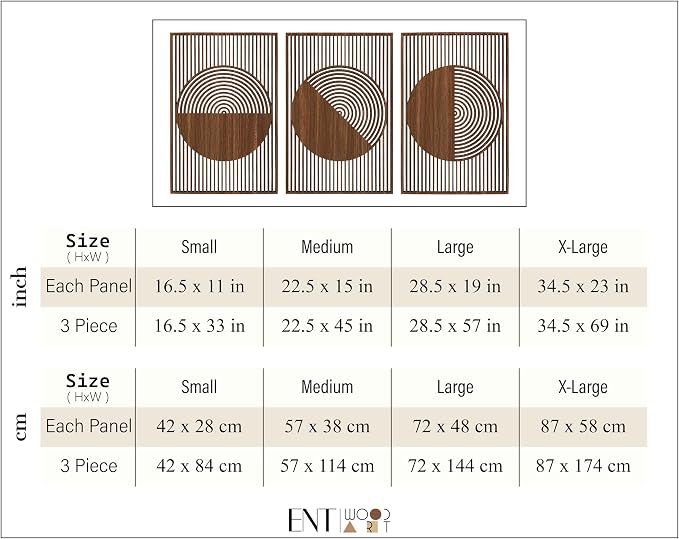 Abstract Boho Wood Wall Art Set of 3, Geometric Wooden Circle Panels, Mid Century Modern Designer Decor, Large Statement Housewaming Gift for Living Room and Bedroom