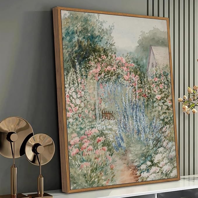 WALLZK Vintage Framed Wall Art Floral Wall Decor French Country Cottage Canvas Prints Rustic Farmhouse Pictures Artwork for Walls Living Room Bedroom Bathroom 16"x24"