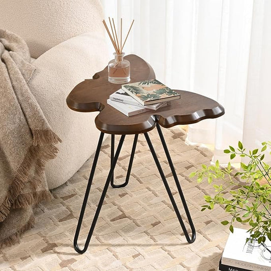 Butterfly Accent Side Table, Walnut Brown MDF Wood Top & Black Hairpin Legs, Small Modern End Table，21.75" Tall for Living Room, Bedroom or Small Spaces
