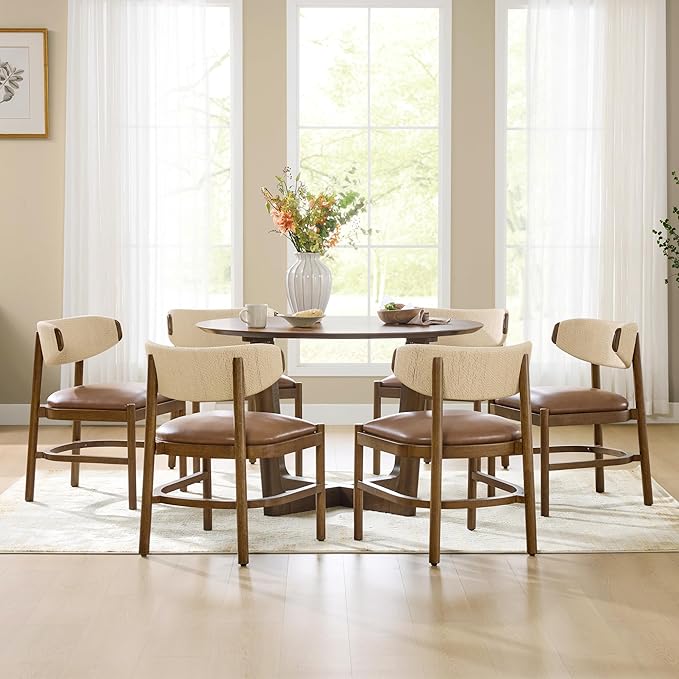CHITA 47-inch Round Dining Table for 4, Modern Kitchen Table with Solid Rubberwood Legs, Easy Assembly Circle Table for Kitchen, Dining Room, Farmhouse(Walnut)