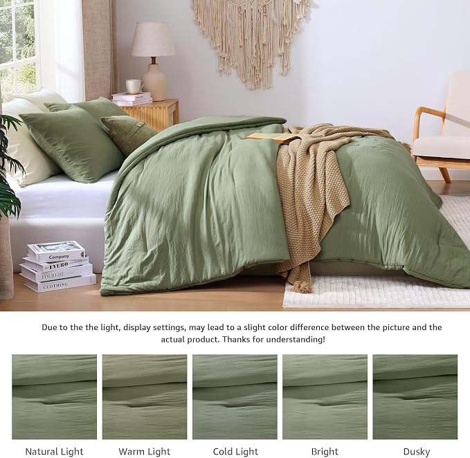 WRENSONGE Queen Comforter Set - 3 Pieces Prewashed Green Comforter Soft Lightweight for All Seasons,Down Alternative Comforters Queen Size with 2 Pillow Shams