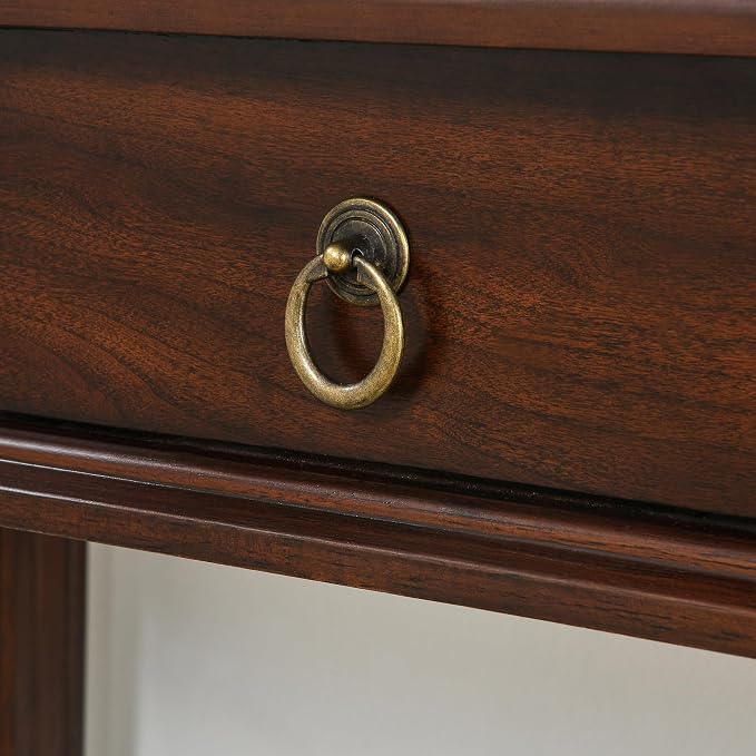 Small Writing Desk With 2 Storage Drawers, 31.5" Home Office Desks , Elegant Wood Writing Desks with Carved Legs, Classic Vanity Dressing Table For Small Space Easy Assembly Caramel Brown SSZ-D1258