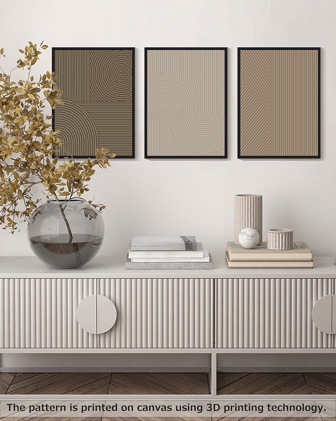 PHOPAGO Minimalist Abstract Framed Wall Art Modern Boho Neutral Line Wall Decor Geometric Artwork Kitchen Dining Room 11x14in Black Framed