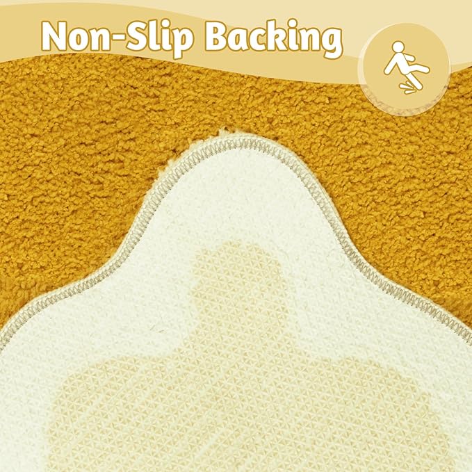 Uphome Bathroom Rug Runner, Cute Long Irregular Shaped Bathroom Rug Absorbent Non Slip, 18x47 Machine Washable Soft Shaggy Microfiber Bath Mat for Floor, Tub, Shower, Yellow