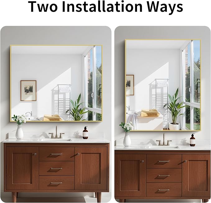 KOCUUY Large Gold Bathroom Mirror, 48x40 Inch Rectangular Mirror for Bathroom Sink, Oversized Wall Mirror with Metal Gold Frame for Living Room, Farmhouse, Entryway, Hang Horizontal/Vertical