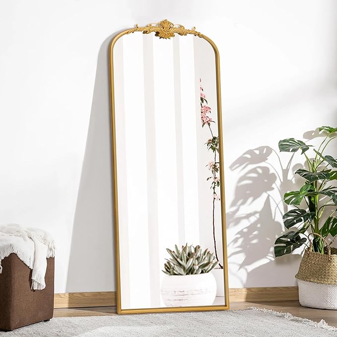 Besdomus Antique Full Length Mirror: 21"x56" Gleaming Gold Arched Full Body Mirror - Floor Vintage Baroque Traditional Ornate for Entryway/Cloakroom/Bedroom - Home Decor for Interior Designers