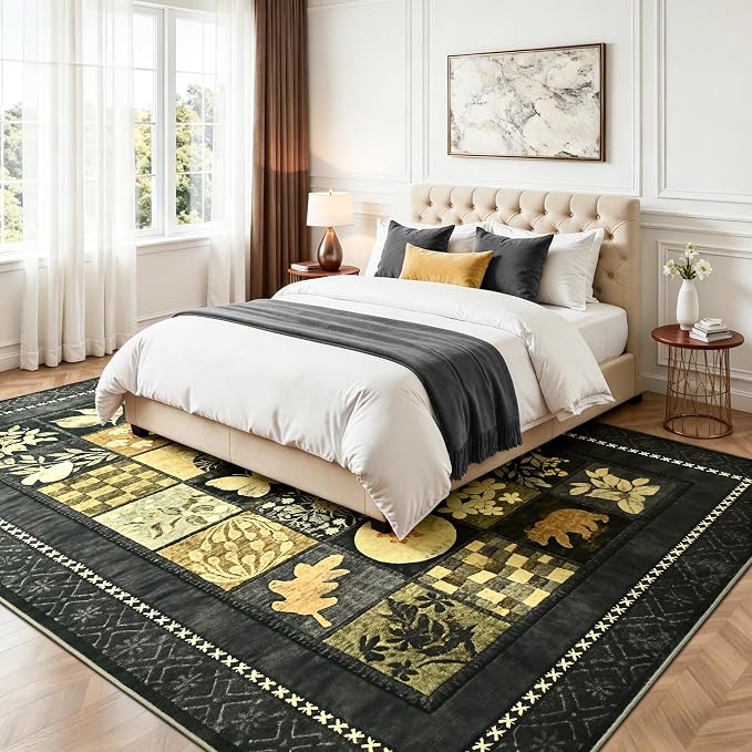 Tepook 4x6 Area Rugs for Living Room, Modern Large Geometric Rug for Bedroom, Washable Patchwork Rug Indoor Non Slip Throw Carpets for Dining Room Office Farmhouse Home Decor, Dark Grey
