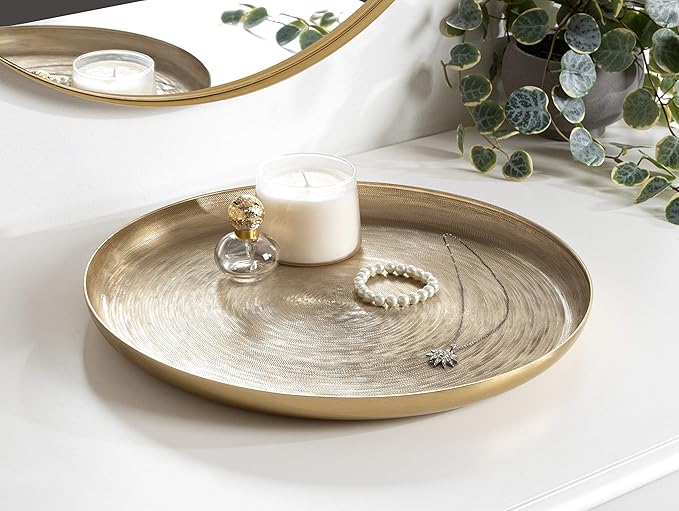 Kate and Laurel Stovring Mid-Century Tray, 16 Inch Diameter, Gold, Modern Tray for Serving, Storage, and Display