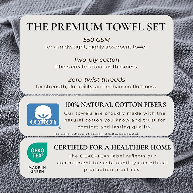 Great Bay Home 100% Cotton 6 Pack 26x16 Hand Towel Set - Absorbent, Quick-Drying, Durable Towels for Bathroom Decor - Low-Twist, Two-Ply Fibers (Chambray Blue)