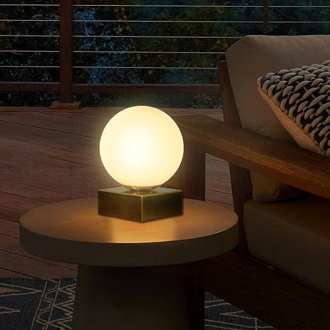 FLORNIA Globe Tble Lamp, Modern Industrial Round Table Lamp, Unique Bedside Nightstand Desk Lamp with Glass Shade and Marble Base for Bedroom, Living Room, Office Study, Decoration (Include Bulb G45)
