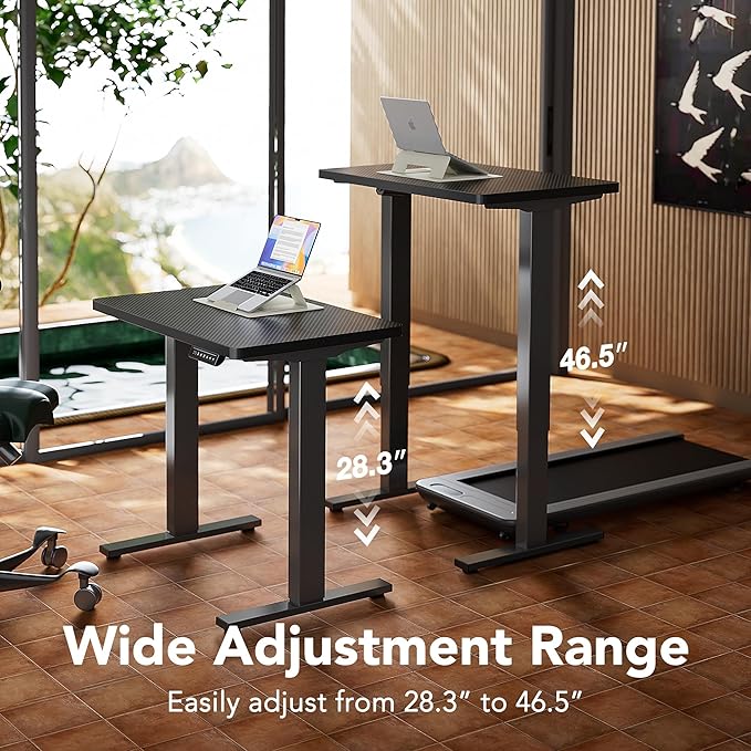 HUANUO Electric Standing Desk,40" x 24" Height Adjustable Desk, 4 Memory Height Settings, Sit to Stand Up Desk for Home Office, with Headphone Hook, Cable Manager, Carbon Fiber Black